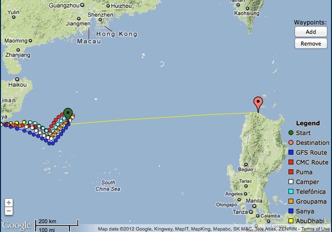 The Volvo Fleet makes a big move north  according to the positions at 1800 GMT on 20 February 2012 &copy; PredictWind.com www.predictwind.com